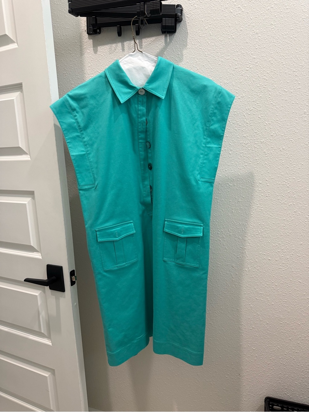 Ming Wang Sleeveless Teal Utility Romper with Front Flap Pockets